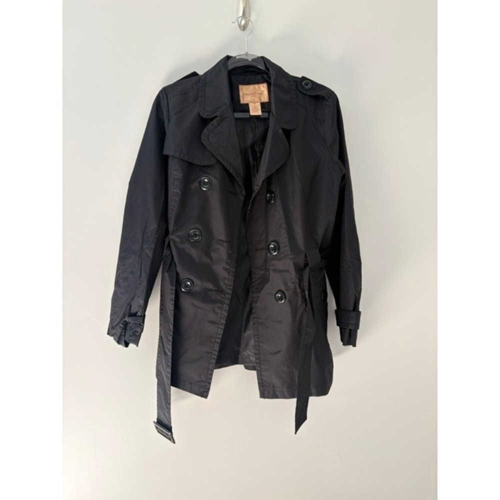 NorthCrest Classic Womens Black Belted Trench Coat‎ Small 510223-SH